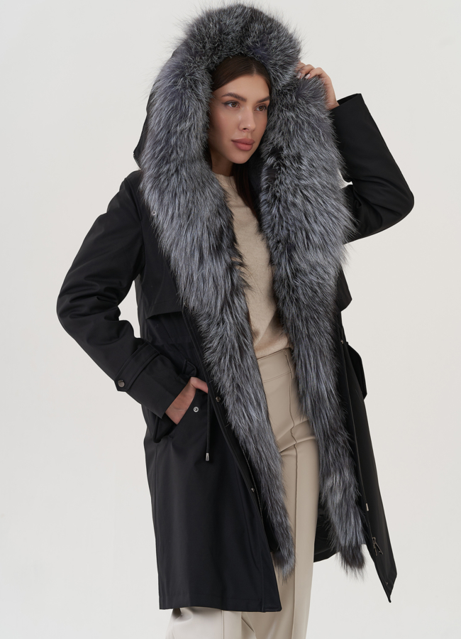 Женская парка с мехом чернобурки  модель № 25783 в рассрочку