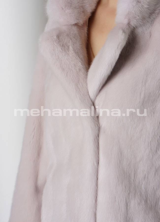 Шуба из норки с английским воротником, цвет пудра  модель № S-755 в рассрочку