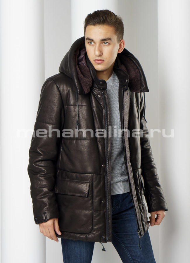 Пуховик Perre из натуральной кожи  модель № ПМ-93 универмаг малина