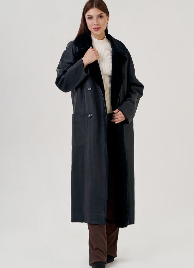 фото Женская дубленка черного цвета с английским воротником  модель № 23248 фото Женская дубленка черного цвета с английским воротником  модель № 23248