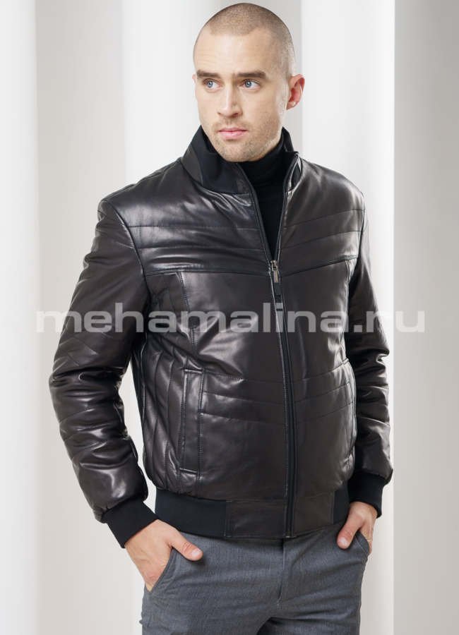 фото Кожаная куртка на молнии модель № KP-113
