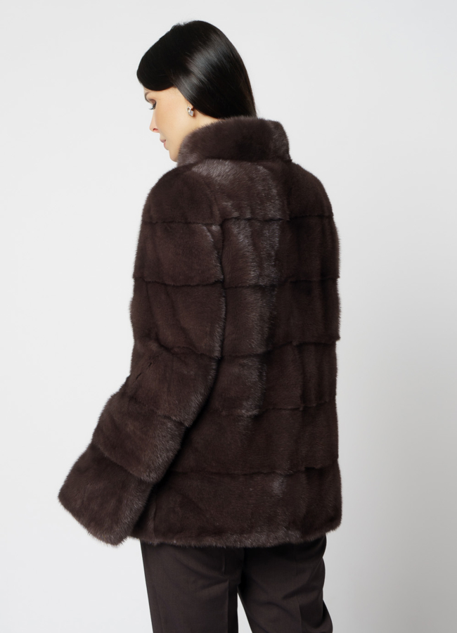 Укороченная норковая шуба с воротником стойкой  модель № S-817 в кредит