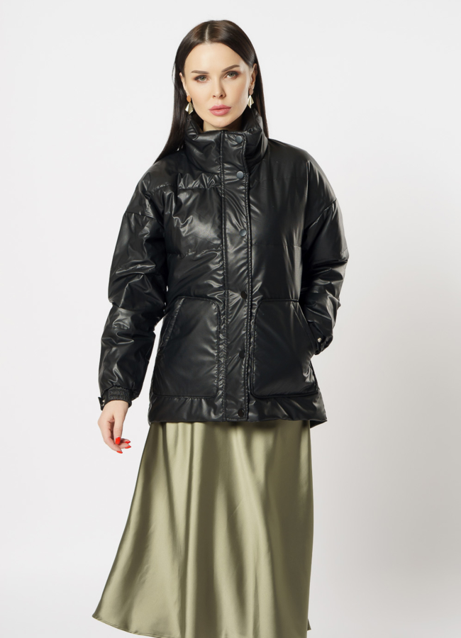 Куртка утепленная из эко кожи черного цвета модель № 215 универмаг малина