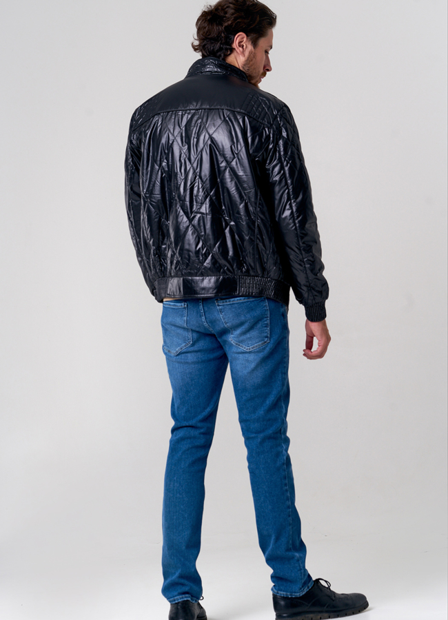 Куртка бомбер из эко кожи черного цвета модель № 2006 в кредит