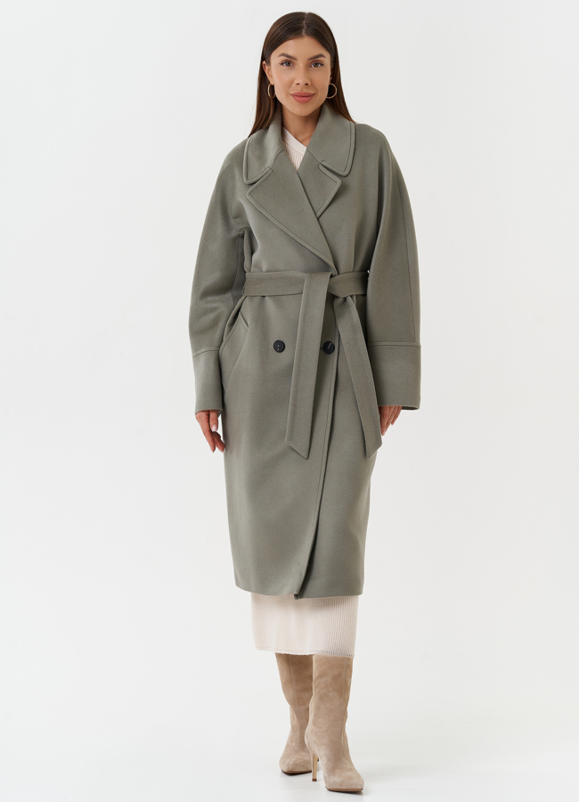 Двубортное пальто с английским воротником модель № 28081 меха малина