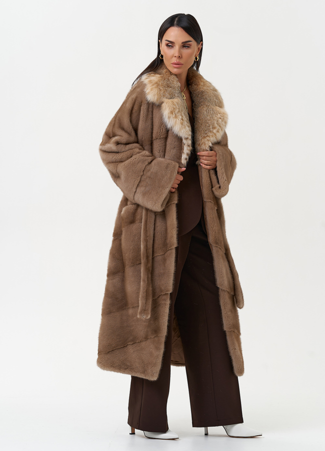 Женская шуба из меха норки с воротником из меха рыси модель № 31163 универмаг малина