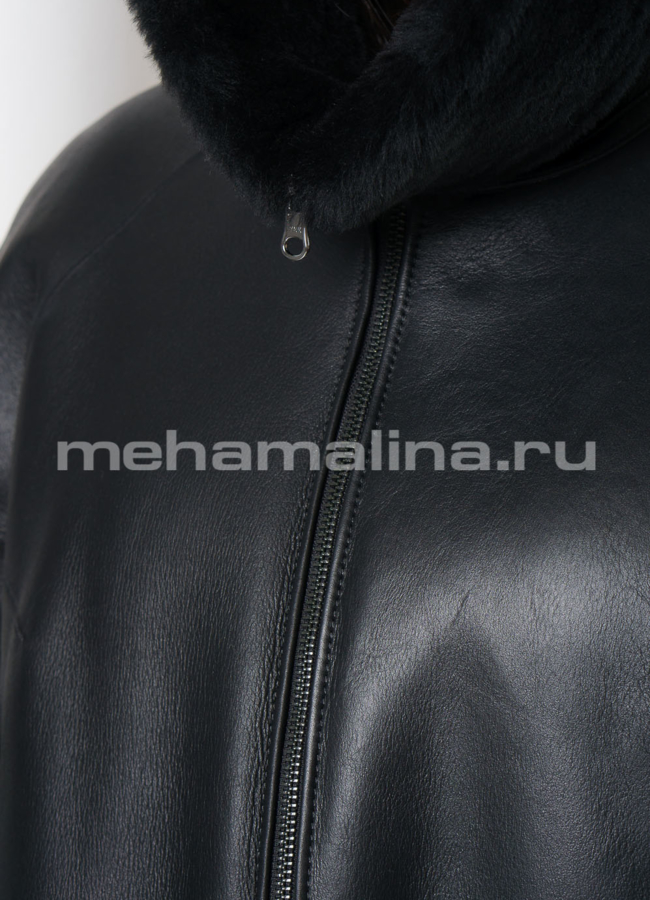 Дубленка из овчины на молнии с капюшоном модель № 3486 универмаг малина