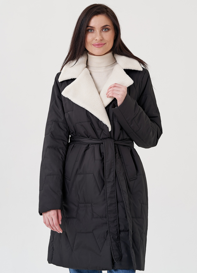 Полупальто с английским воротником  модель № 23917 меха малина