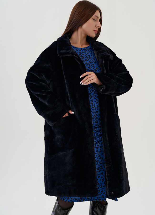 Шуба из меха кролика с воротником стойкой модель № 81863 универмаг малина