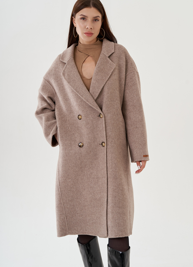 Удлиненное женское пальто  модель № 81431 меха малина