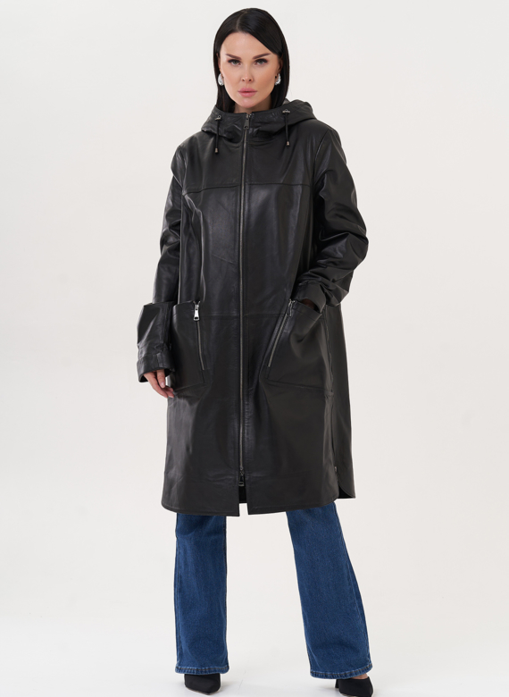 Кожаный плащ с капюшоном