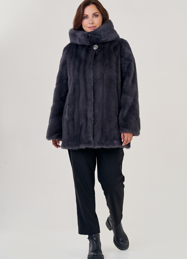 фото Женская шуба из норки в цвете графит модель № 23074