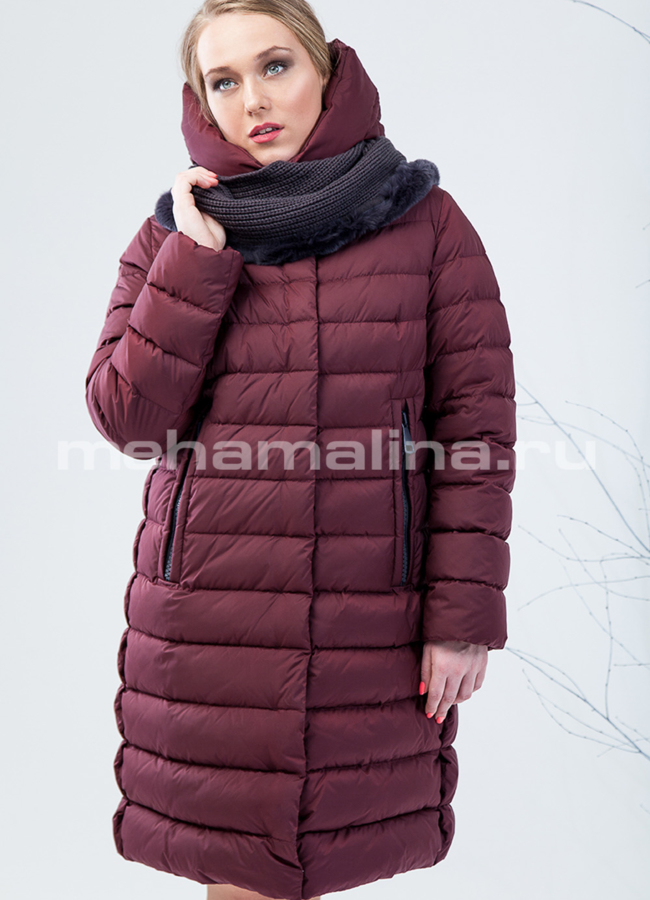 Пуховик в цвете марсала модель № П-168 меха малина