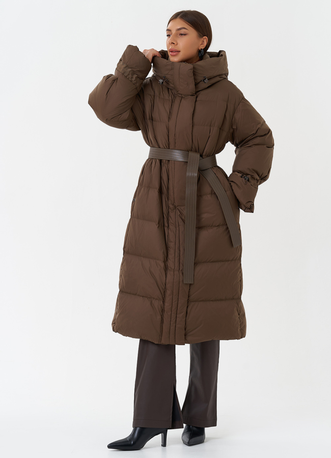 Женский пуховик с капюшоном модель № 28504 меха малина