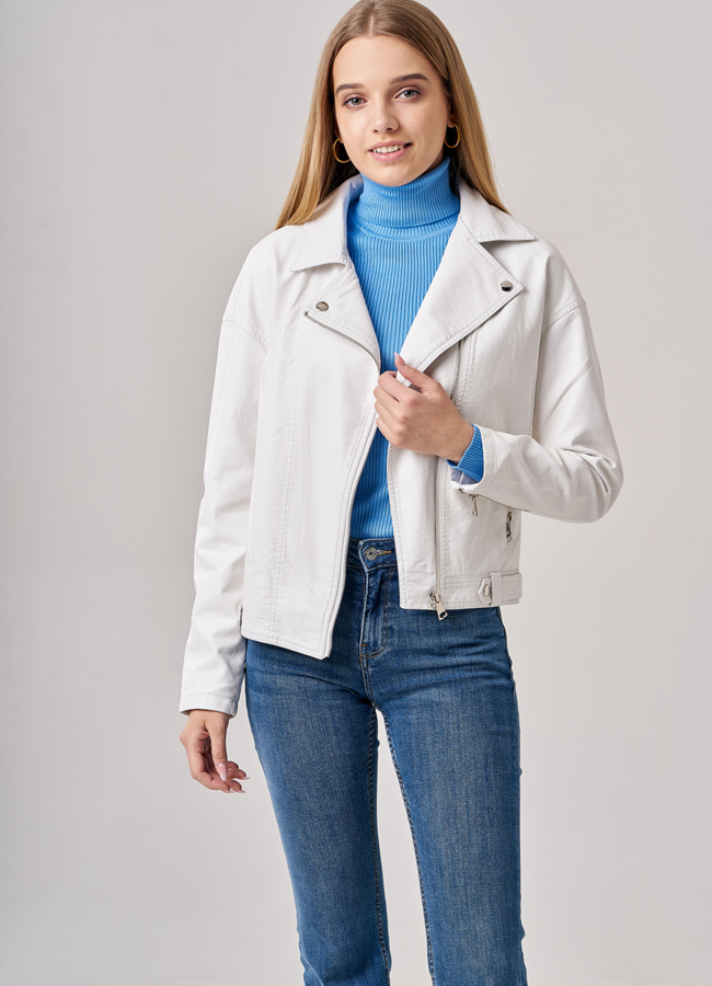 Белая куртка из искусственной кожи модель № 165-1 универмаг малина