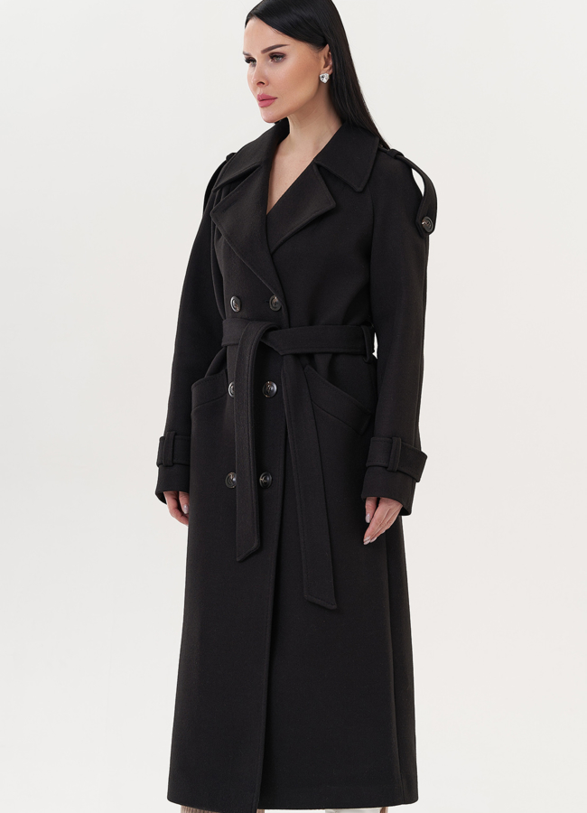 Женское двубортное пальто в черном цвете модель № 26241 универмаг малина