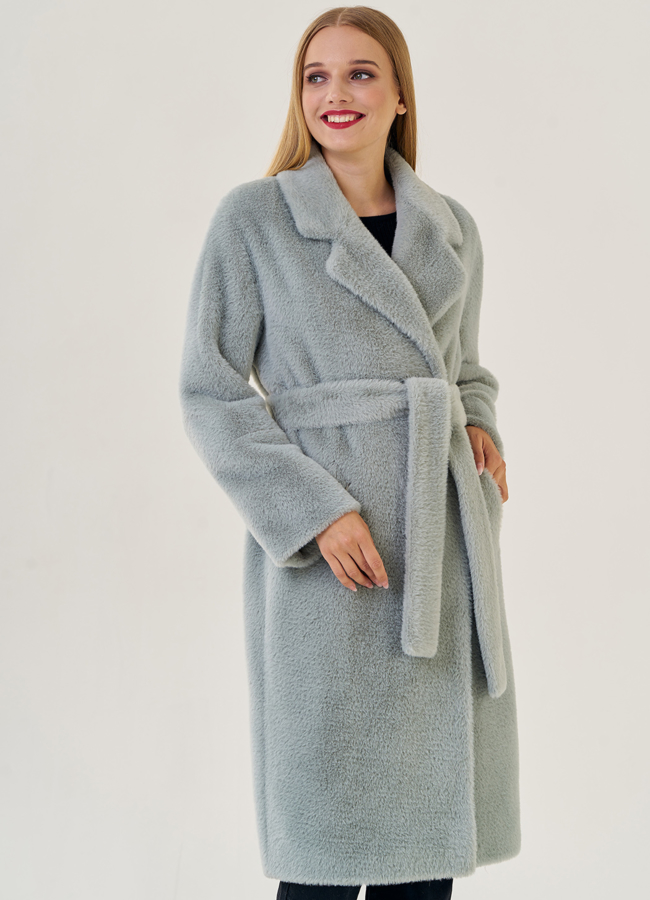 фото Женское ворсовое пальто с капюшоном модель № 23272