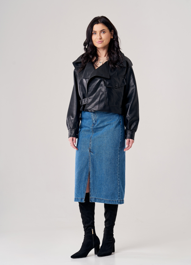 Женская куртка из эко кожи черного цвета модель № 20790 в кредит