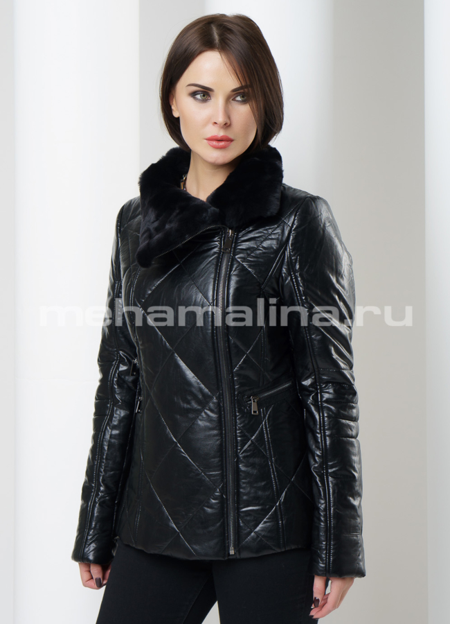 Куртка из эко кожи модель № K-323 меха малина