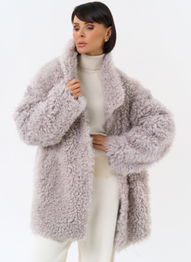 Женская двухсторонняя дубленка с воротником стойкой