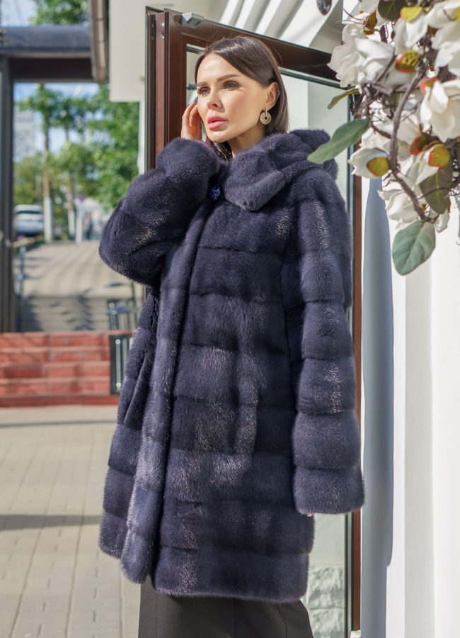 Норковая шуба из скандинавской норки с капюшоном модель № R15.02 в кредит