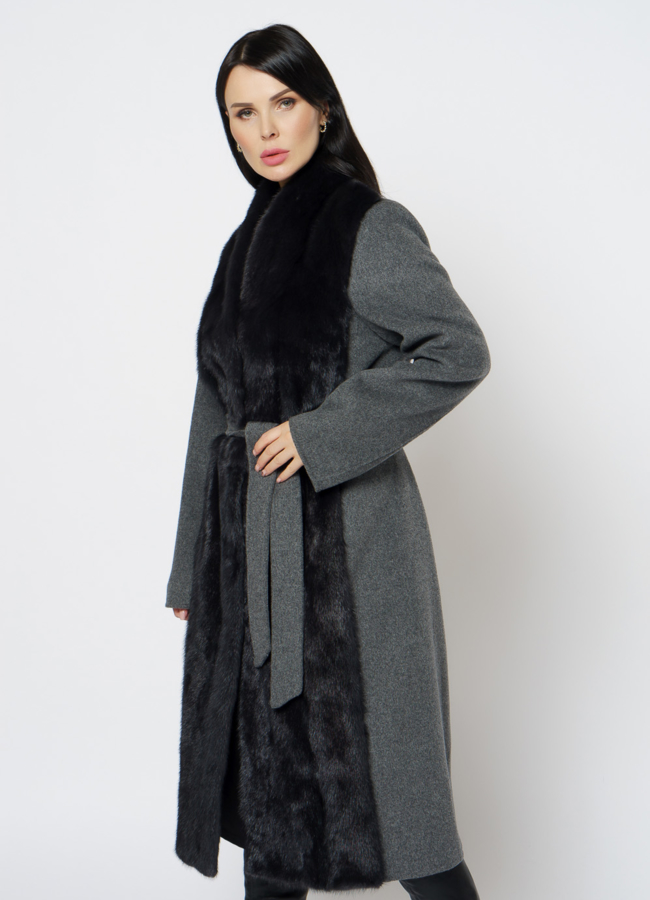 Пальто комбинированное с мехом норки модель № 1950 универмаг малина