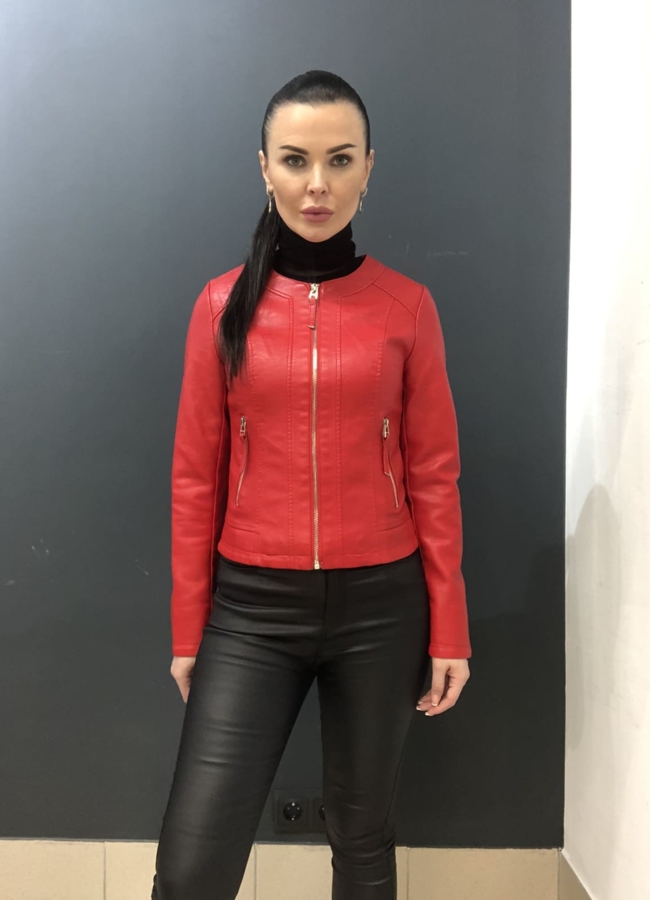 Женская куртка модель № K1216-1 меха малина