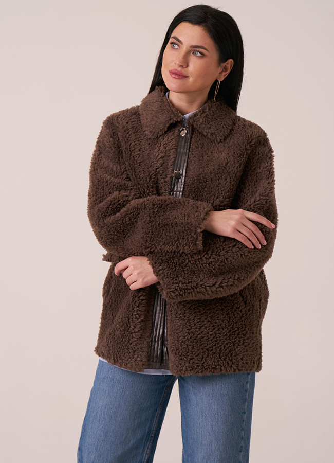 Укороченная куртка из эко меха на кнопках модель № 12009 меха малина