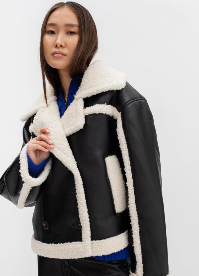 Укороченная дубленка из эко кожи модель № 40211 в кредит