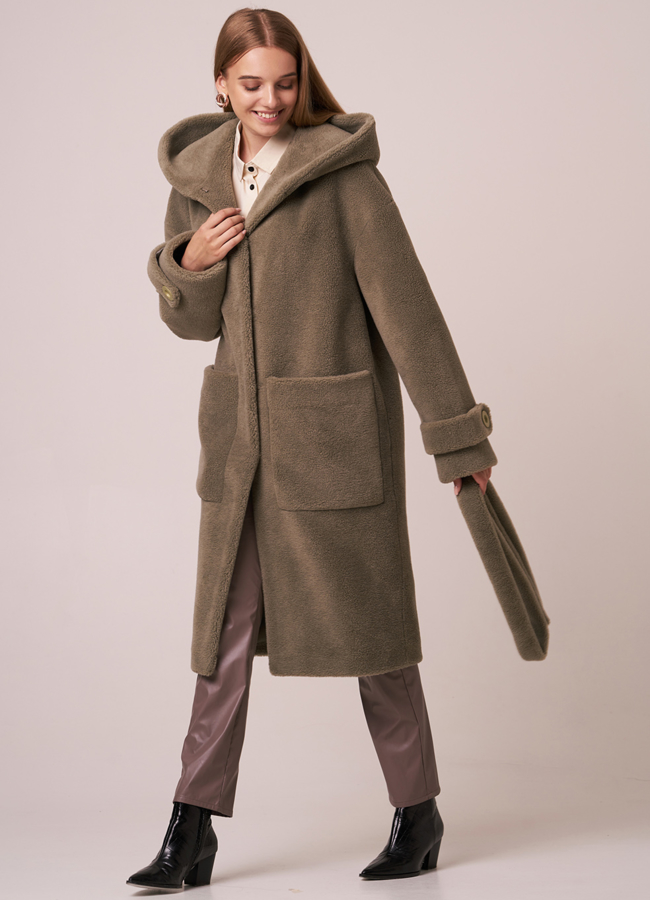 Искусственная шуба с капюшоном модель № 2039 меха малина