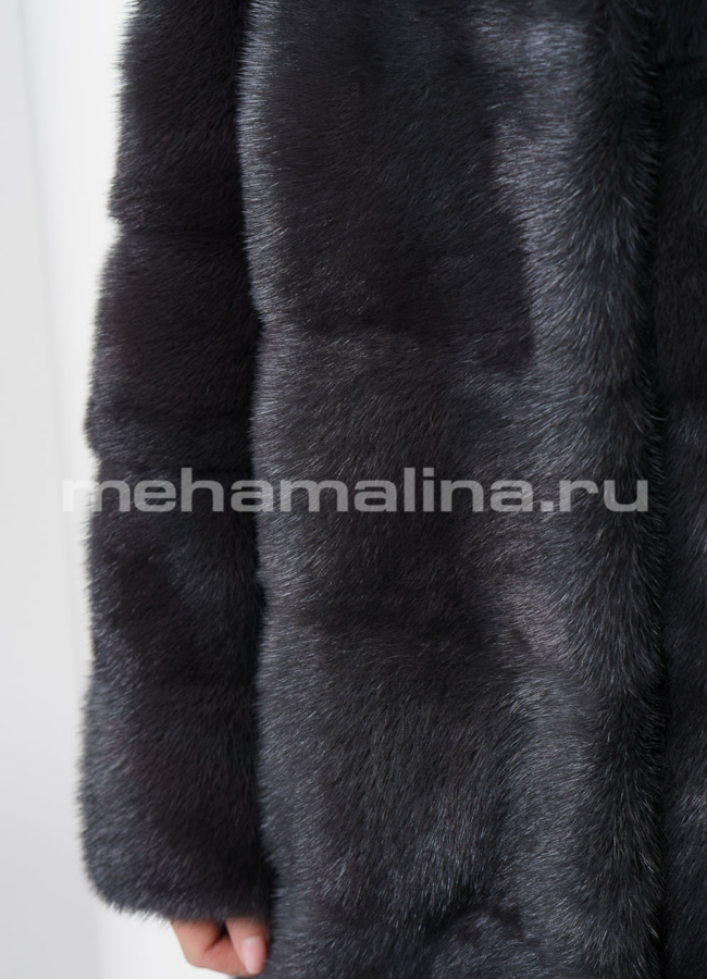 Норковая шуба поперечная в цвете графит, со стойкой модель № S-748 универмаг малина