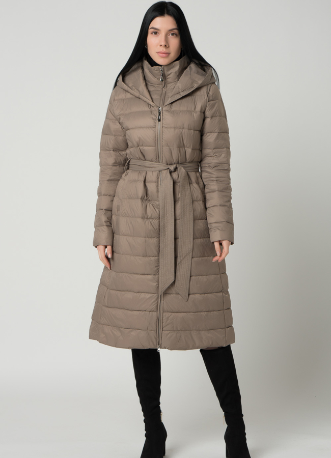 фото Пальто женское приталенное бежевого цвета модель № 22328