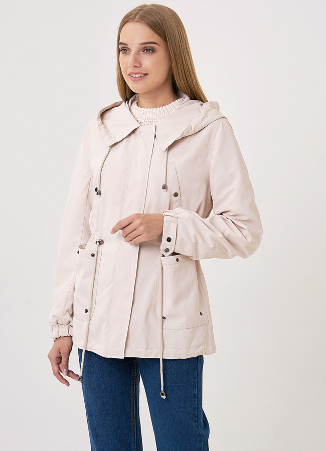 фото Белая укороченная парка с капюшоном модель № 18948