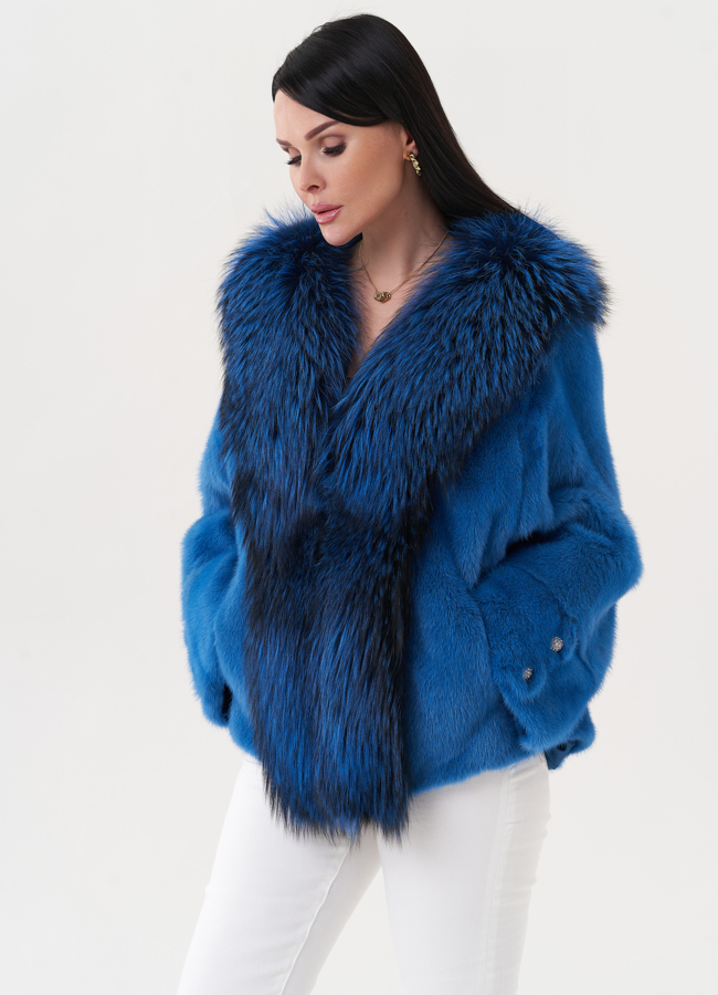 фото Укороченная норковая шуба с мехом чернобурки модель № 26010