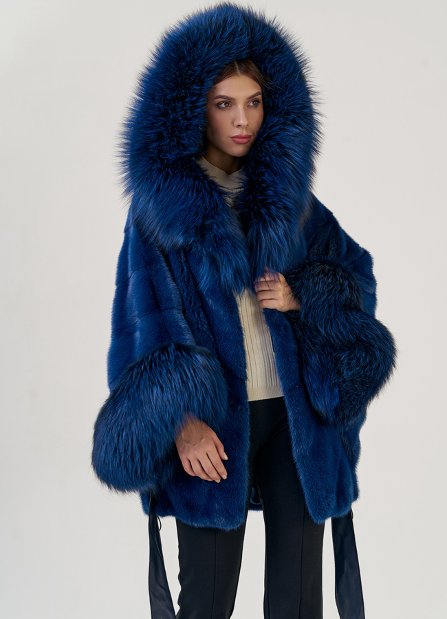 Синяя шуба оверсайз модель № 19443 универмаг малина