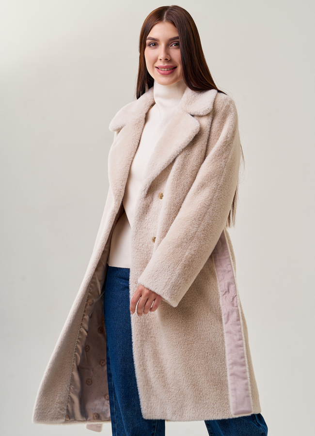 Пальто из эко меха с английским воротником модель № 23196 универмаг малина