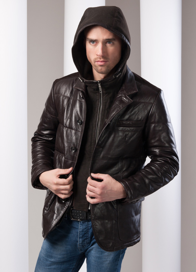 Кожаная куртка Perre модель № KP-50 меха малина