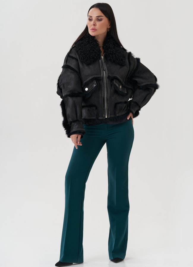 фото Куртка черного цвета с отложным воротником модель № 25548