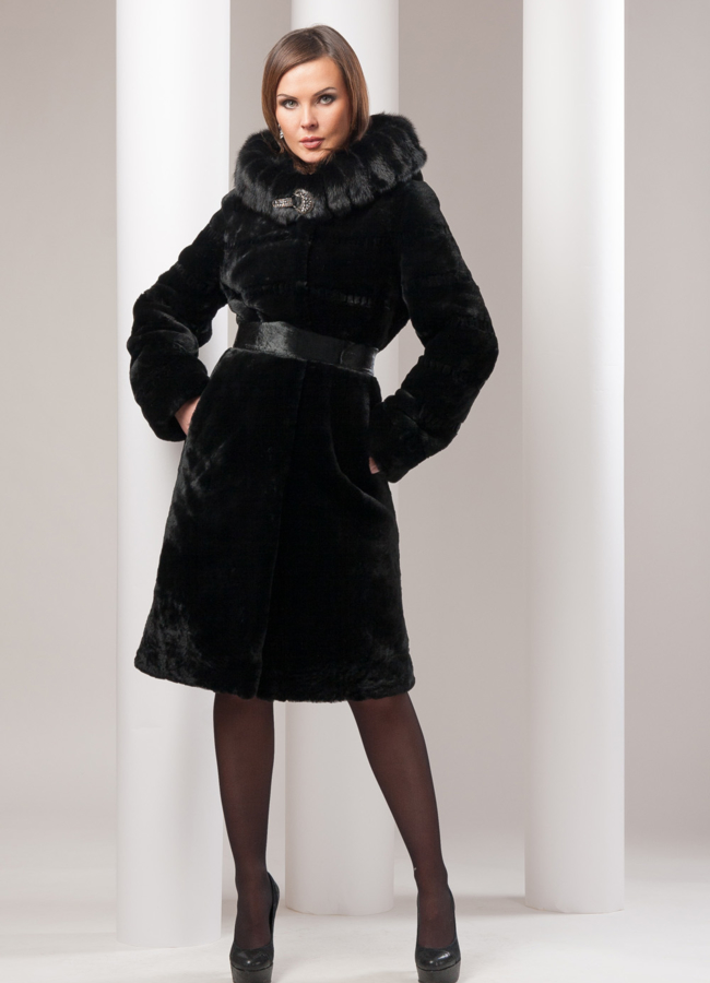 фото Шуба из мутона с норкой модель № S-77