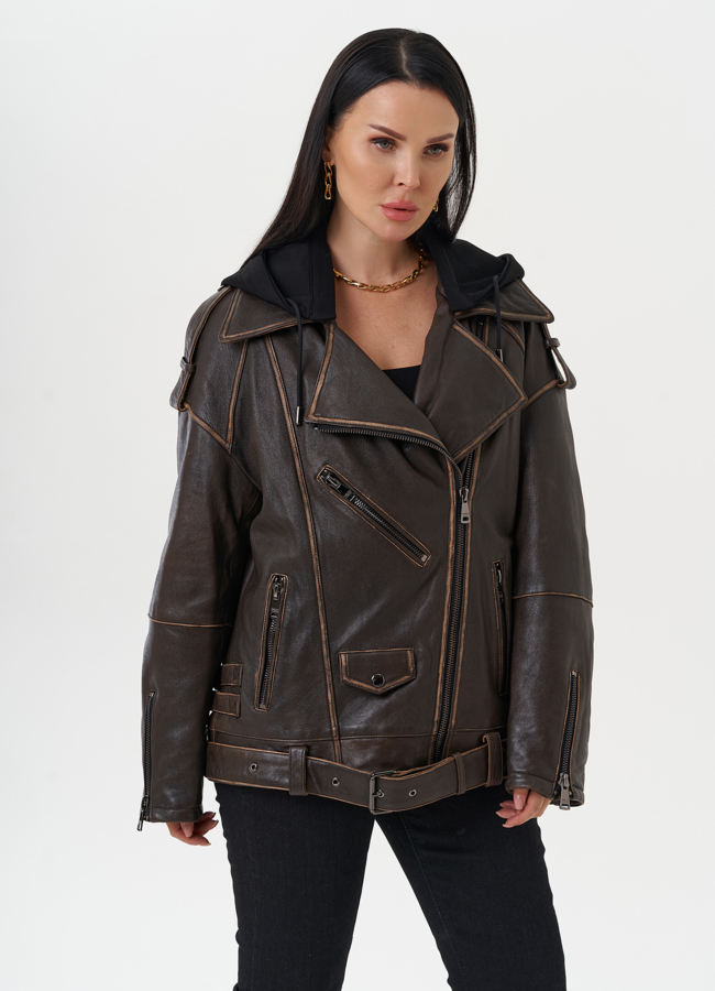 Куртка из натуральной кожи под винтаж модель № 28117 в рассрочку