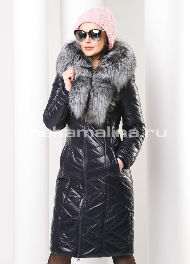 Женский пуховик модель № 8799 меха малина