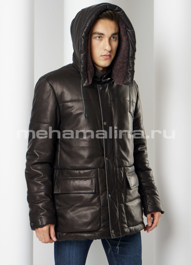 Пуховик Perre из натуральной кожи  модель № ПМ-93 универмаг малина
