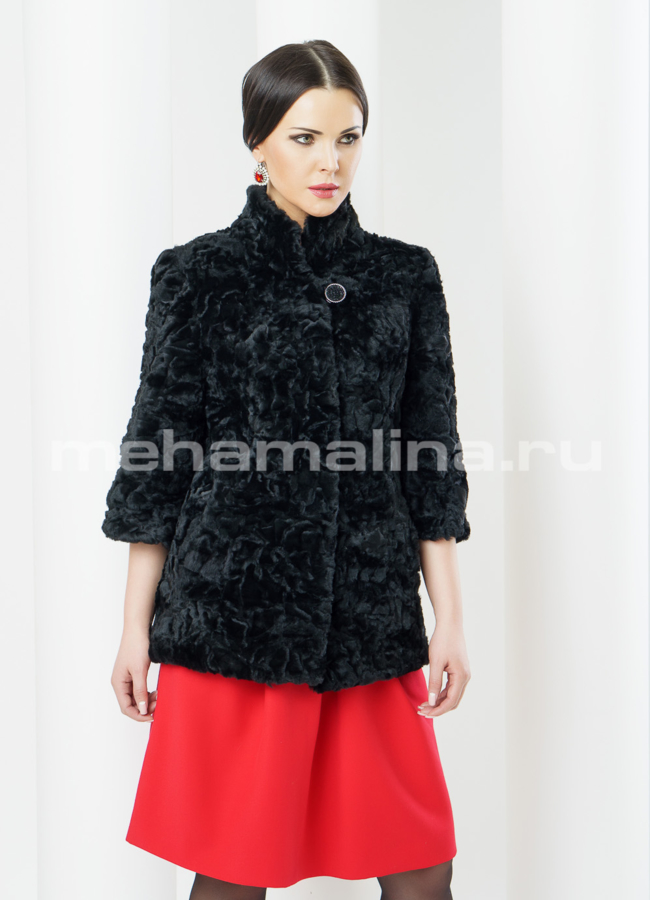Шуба из мутона модель № S-371 меха малина
