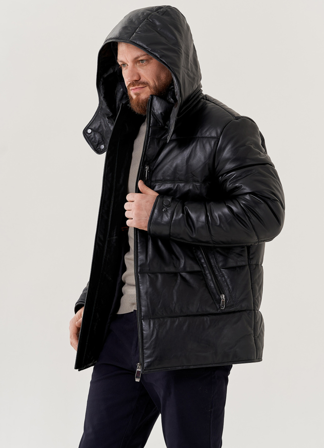 Пуховик мужской из натуральной кожи  модель № 79167 универмаг малина