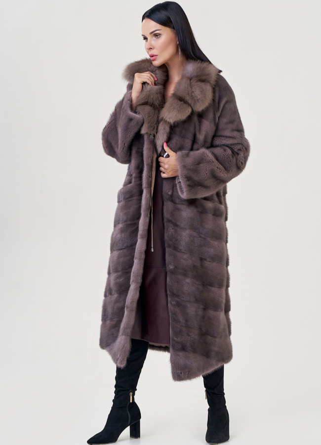 Шуба из норки с английским воротником модель № 76944 универмаг малина