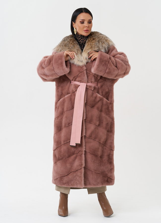 Норковая шуба с капюшоном из меха рыси модель № 28127 в кредит