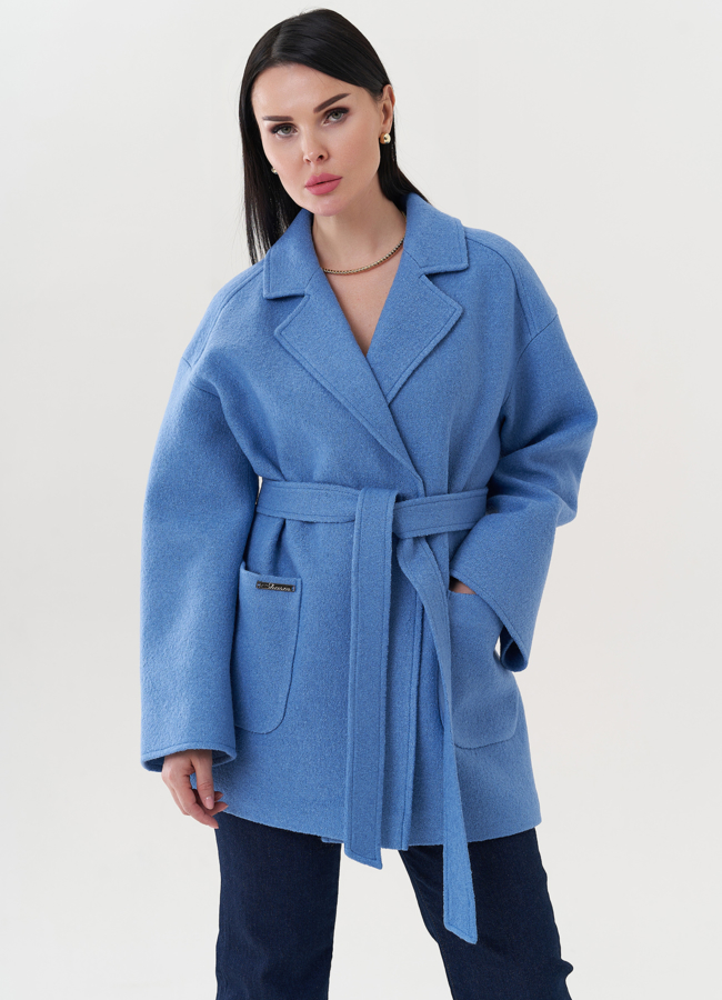 Полупальто с английским воротником модель № 26717 меха малина