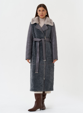 Длинная дубленка из эко кожи