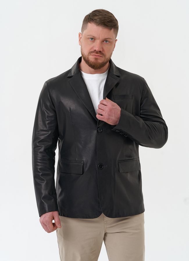 Мужской пиджак из натуральной кожи модель № 30072 меха малина Мужской пиджак из натуральной кожи модель № 30072 меха малина