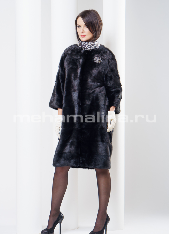 Шуба норка, черная, воротник Шанель модель № S-264 в кредит